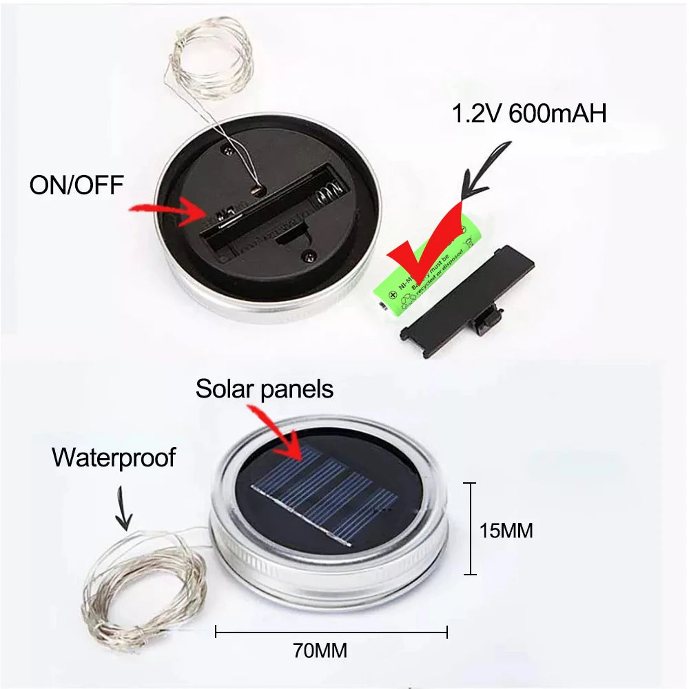 Solar Mason Jar Fairy Lights – Eco-Friendly Outdoor Ambience (Warm White LEDs)