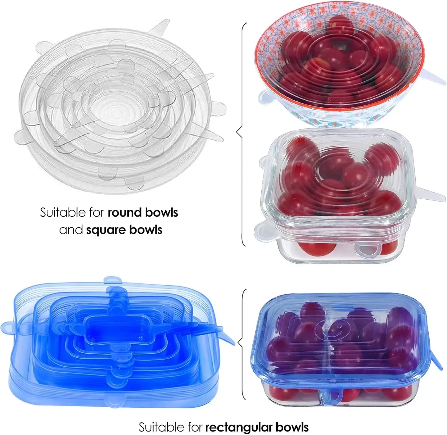 Reusable Silicone Stretch Lid Set – Eco-Friendly Food Covers for Bowls, Cups & Containers (6 or 12-Piece Set)