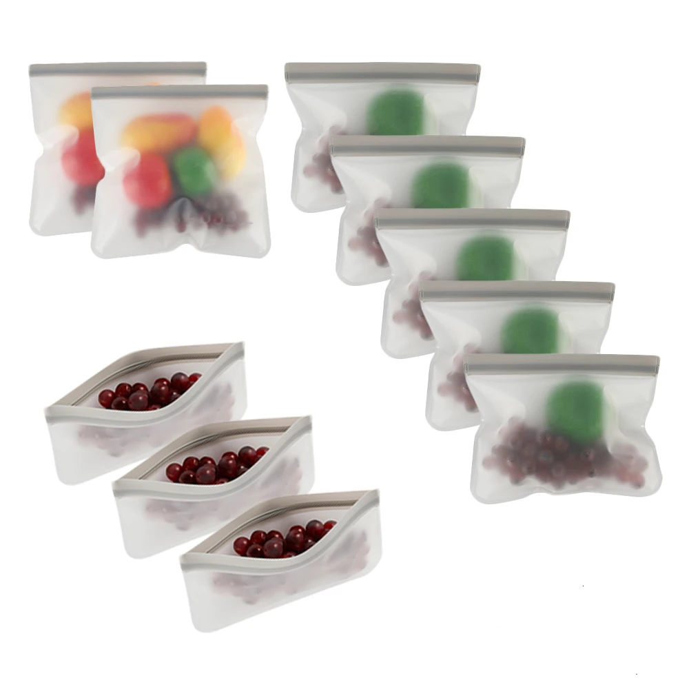 10-Piece Reusable PEVA Food Storage Bag Set – BPA-Free, Leakproof, Freezer Safe, Eco-Friendly Kitchen Organizer