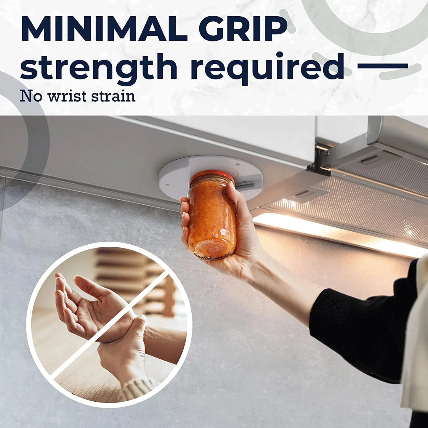 Under Cabinet Jar Opener – Easy Grip, Hands-Free Lid Remover for Seniors, Arthritis, and Conscious Kitchens