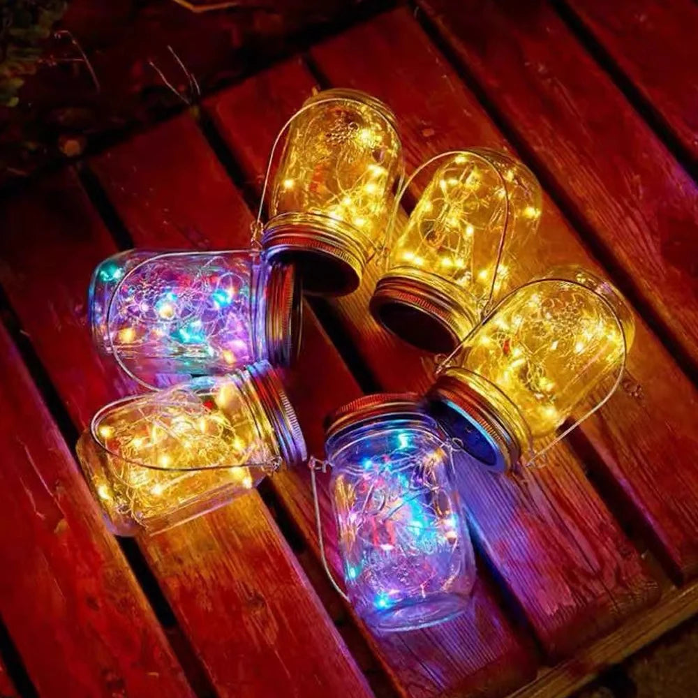 Solar Mason Jar Fairy Lights – Eco-Friendly Outdoor Ambience (Warm White LEDs)