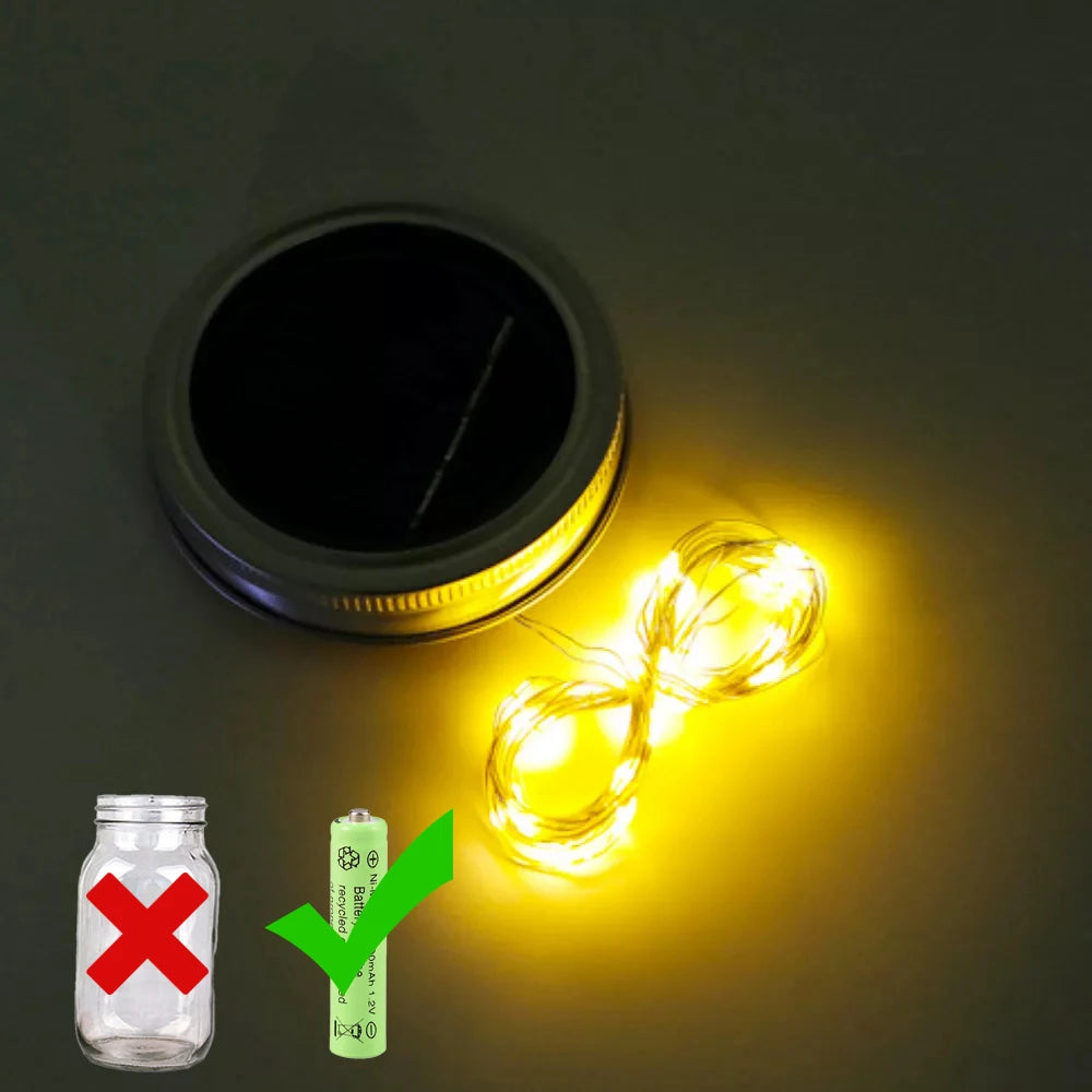 Solar Mason Jar Fairy Lights – Eco-Friendly Outdoor Ambience (Warm White LEDs)