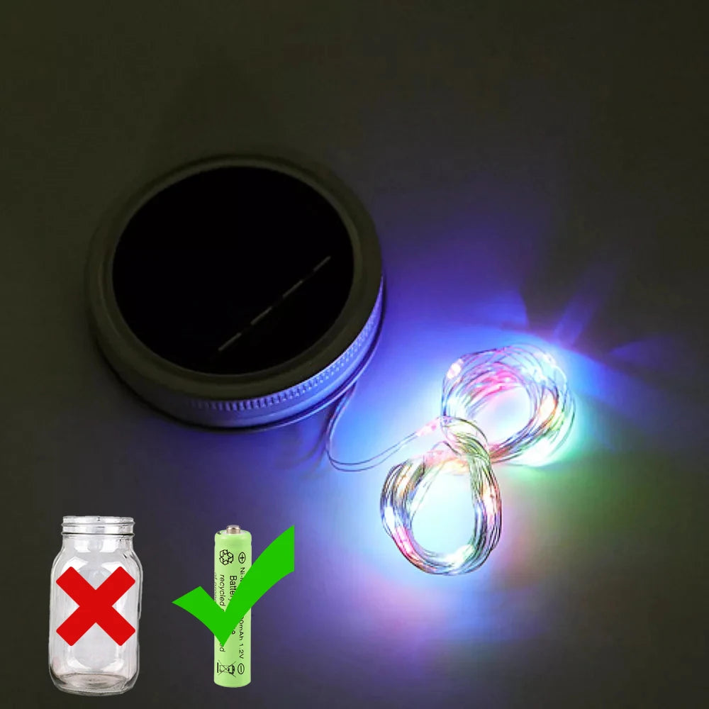 Solar Mason Jar Fairy Lights – Eco-Friendly Outdoor Ambience (Warm White LEDs)