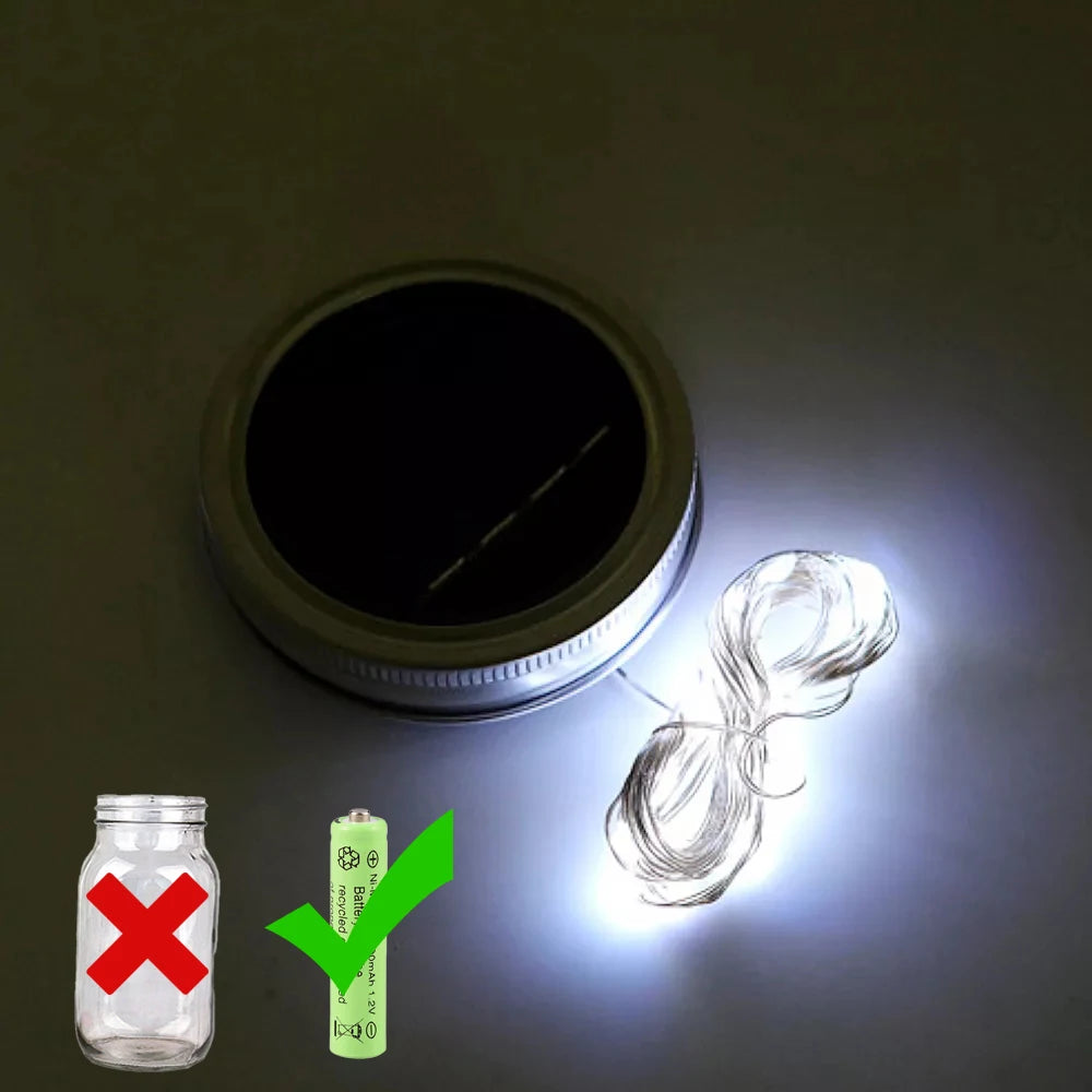 Solar Mason Jar Fairy Lights – Eco-Friendly Outdoor Ambience (Warm White LEDs)