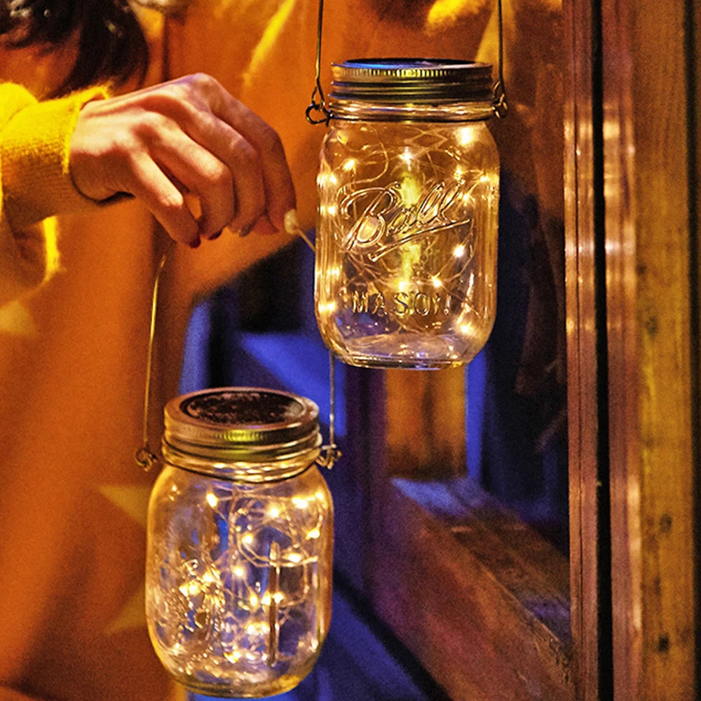 Solar Mason Jar Fairy Lights – Eco-Friendly Outdoor Ambience (Warm White LEDs)
