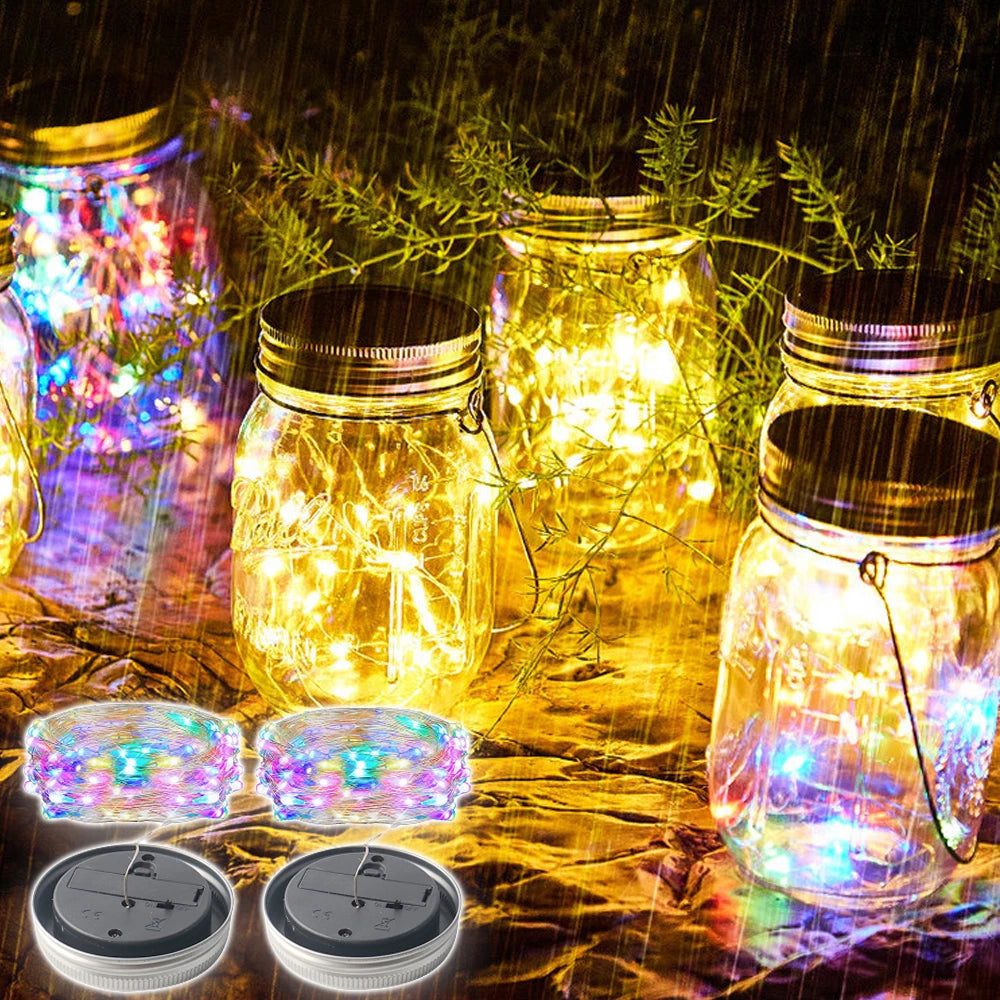 Solar Mason Jar Fairy Lights – Eco-Friendly Outdoor Ambience (Warm White LEDs)