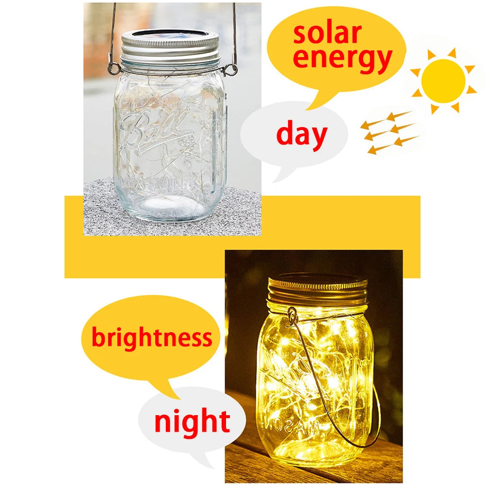 Solar Mason Jar Fairy Lights – Eco-Friendly Outdoor Ambience (Warm White LEDs)
