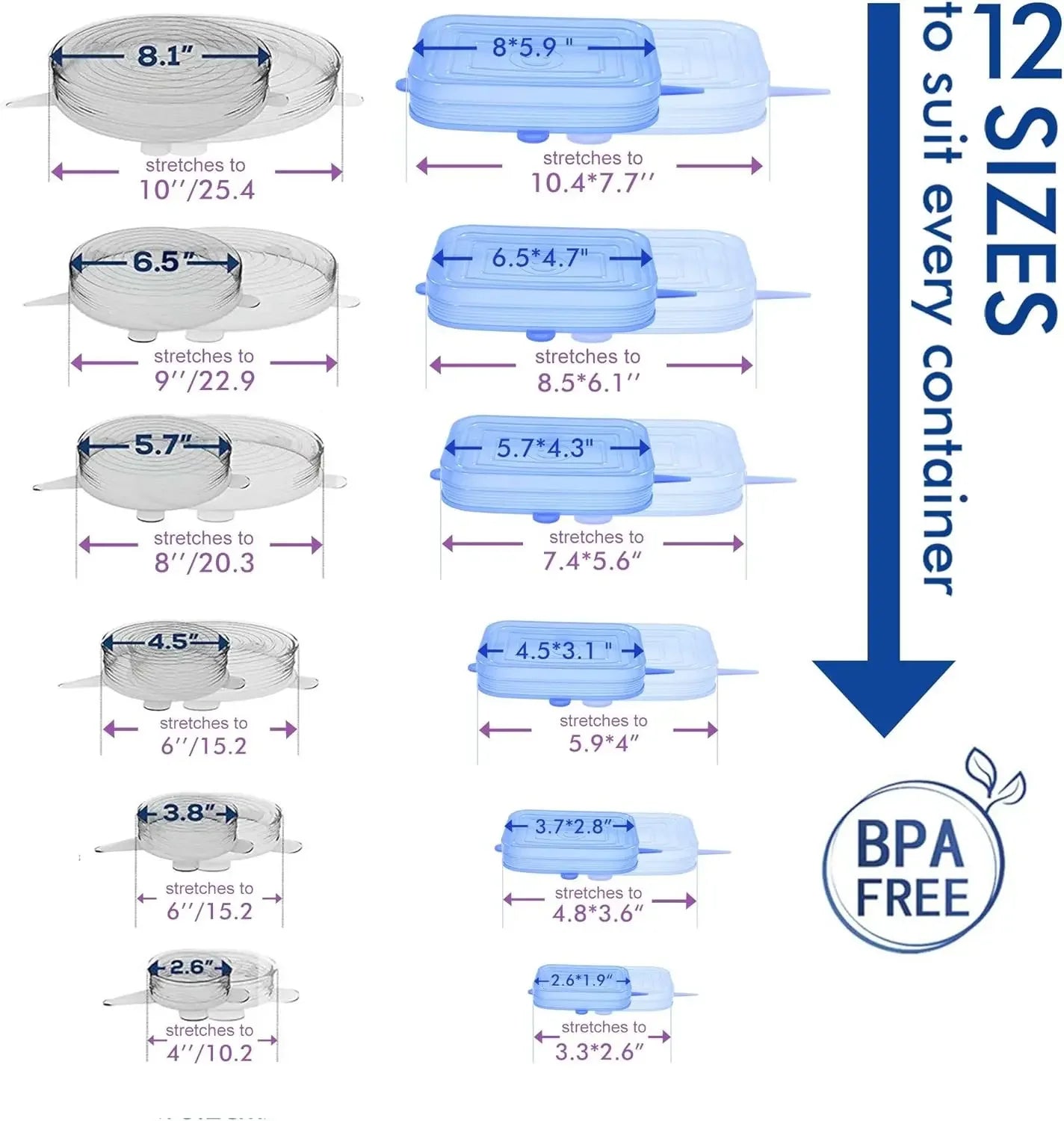 Reusable Silicone Stretch Lid Set – Eco-Friendly Food Covers for Bowls, Cups & Containers (6 or 12-Piece Set)